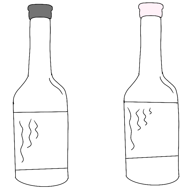 Twi blood culture bottle typically which have a wider, rounded base that taper slightly toward the top, forming a narrow cylindrical neck. The bottle on the left has a grey cap and the bottle on the right has a white cap